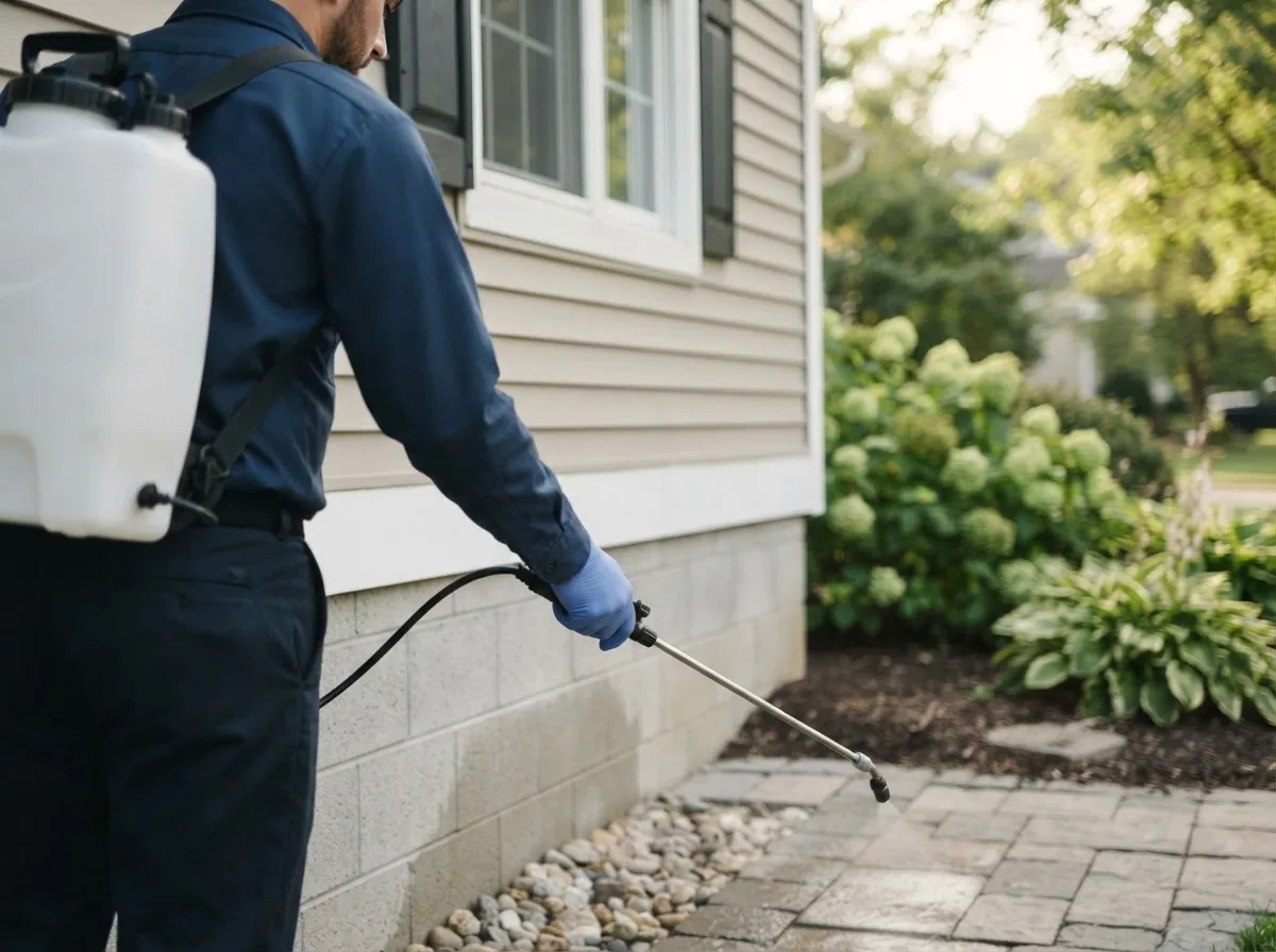 Pest control technician inspecting a home in Delhi, NY